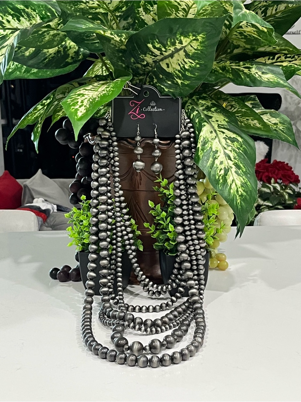 Zi COLLECTION Gunmetal Beaded Multi-Strand Necklace with Earrings - Picture 3 of 6